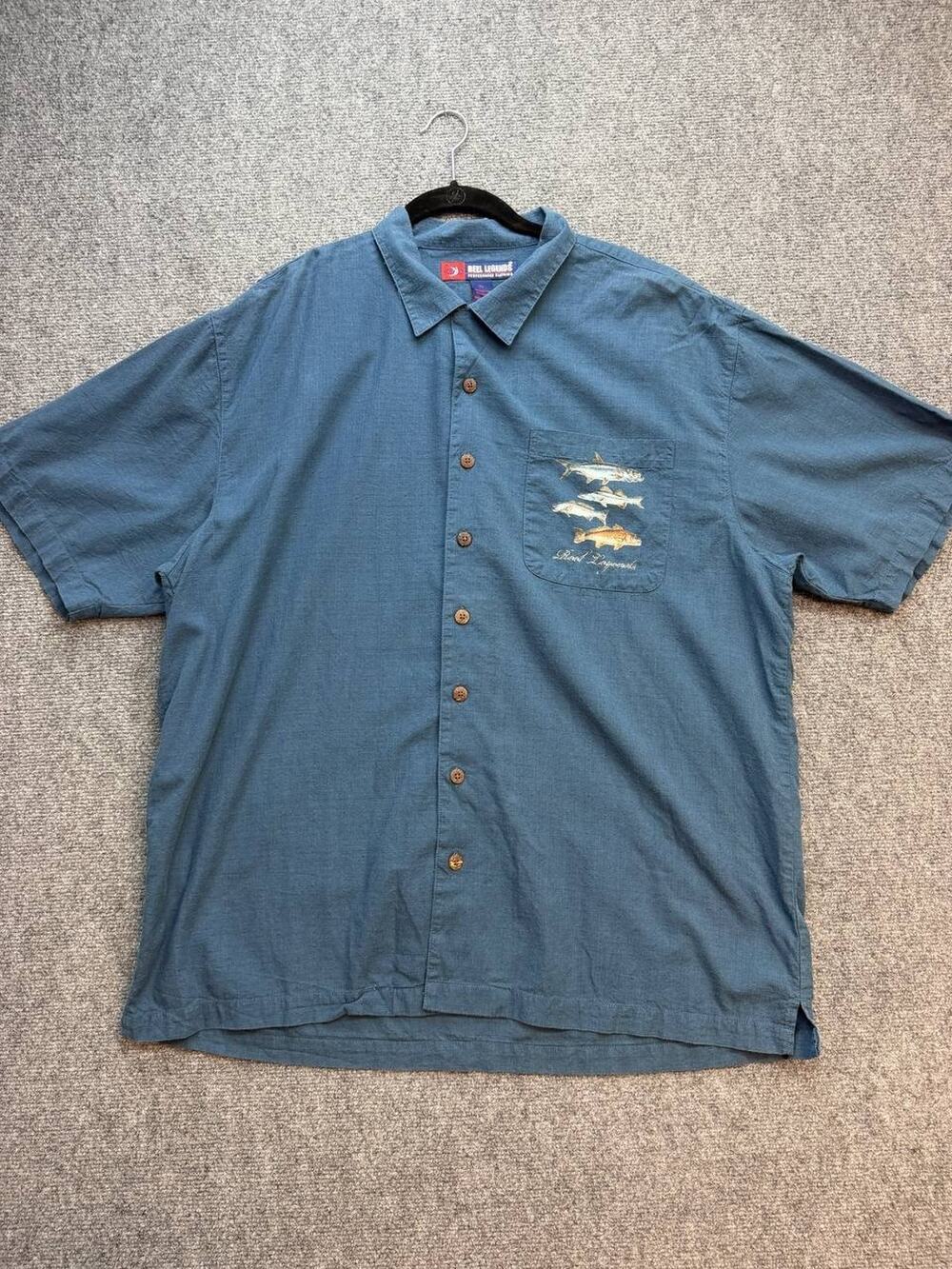 Reel Legends Performance Clothing Men's XL Blue Fish Embroidered Fishing Shirt